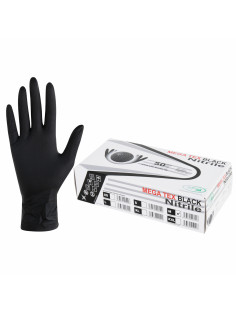 Перчатки нитриловые сверхпрочные с текстурой SFM MEGA TEX BLACK, Германия, 25 пар (50 штук), размер 7-8 (средний)