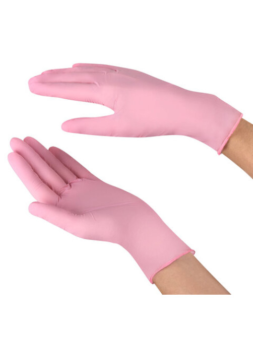 Перчатки нитриловые смотровые SFM Supersoft PINK, Германия, 100 пар (200 штук), размер 9-10, L (большой), розовые