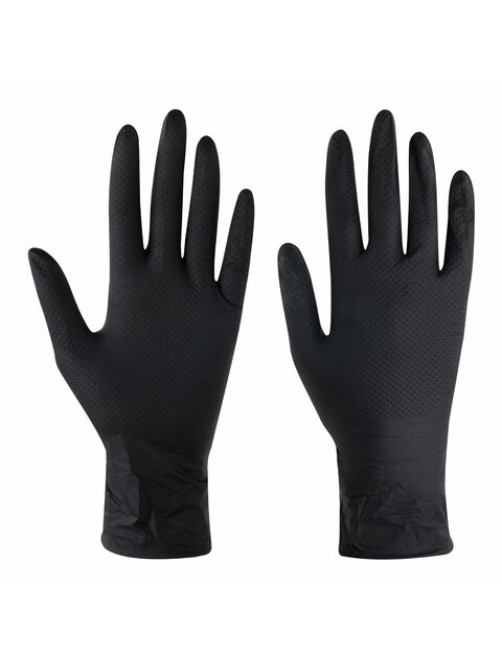 Перчатки нитриловые сверхпрочные с текстурой SFM MEGA TEX BLACK, Германия, 25 пар (50 штук), размер 9-10, XL (очень большой)