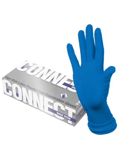 Перчатки латексные смотровые CONNECT HIGH RISK 25 пар (50 шт.), размер XL (очень большой), синие, CON-HR-04