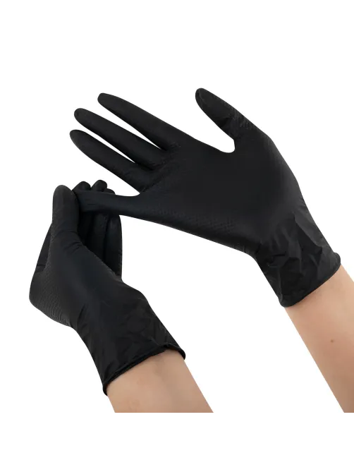 Перчатки нитриловые сверхпрочные с текстурой SFM MEGA TEX BLACK, Германия, 25 пар (50 штук), размер 9-10, XL (очень большой)