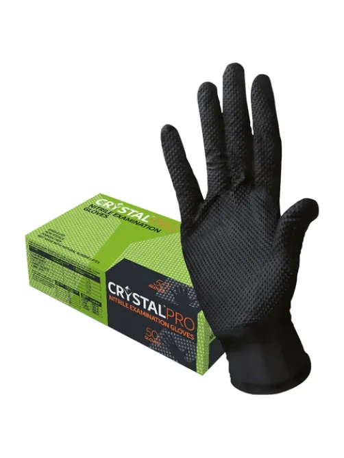 Перчатки нитриловые смотровые с текстурой CRYSTAL PRO, 25 пар (50 шт.), размер L (большой), черные, CR-BL-02