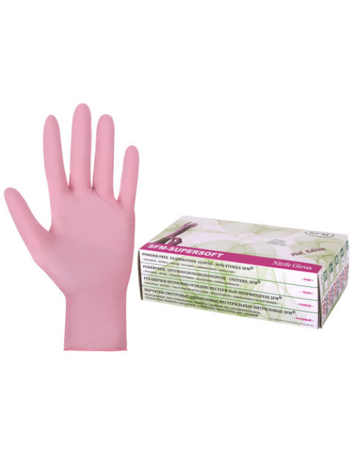 Перчатки нитриловые смотровые SFM Supersoft PINK, Германия, 100 пар (200 штук), размер 6-7, S (малый), розовые