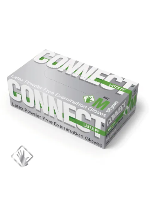 Перчатки смотровые латексные 50 пар (100 штук), CONNECT, размер 7-8, M (средний)
