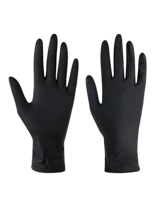 Перчатки нитриловые сверхпрочные с текстурой SFM MEGA TEX BLACK, Германия, 25 пар (50 штук), размер 7-8 (средний)