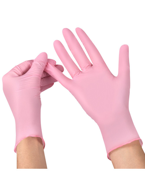Перчатки нитриловые смотровые SFM Supersoft PINK, Германия, 100 пар (200 штук), размер 7-8, M (средний), розовые