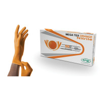 Перчатки нитриловые сверхпрочные с текстурой SFM MEGA TEX ORANGE, Германия, 25 пар (50 штук), размер M (средний), 4036534913208