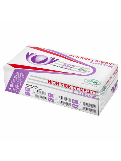Перчатки латексные смотровые особо прочные SFM HIGH RISK COMFORT, Германия, 25 пар (50 штук), размер 7-8, M (средний)