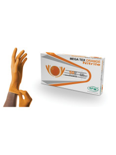 Перчатки нитриловые сверхпрочные с текстурой SFM MEGA TEX ORANGE, Германия, 25 пар (50 штук), размер L (большой), 4036534914205