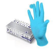 Перчатки смотровые нитриловые 50 пар (100 штук), CONNECT, голубые, размер 6-7, S (малый)