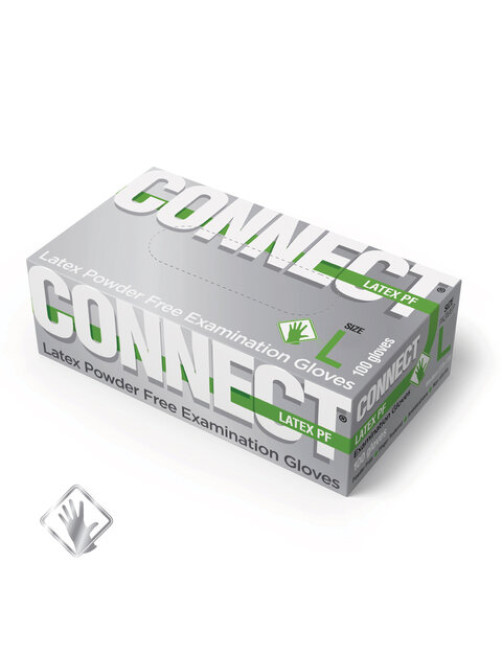 Перчатки смотровые латексные 50 пар (100 штук), CONNECT, размер 8-9, L (большой)