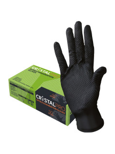 Перчатки нитриловые смотровые с текстурой CRYSTAL PRO, 25 пар (50 шт.), размер L (большой), черные, CR-BL-02
