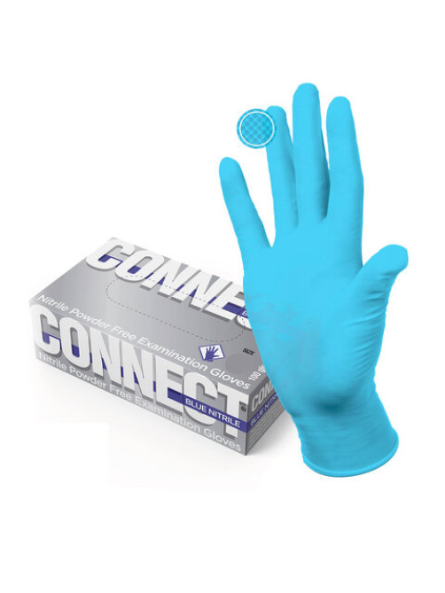 Перчатки смотровые нитриловые 50 пар (100 штук), CONNECT, голубые, размер 9-10, XL (очень большой)