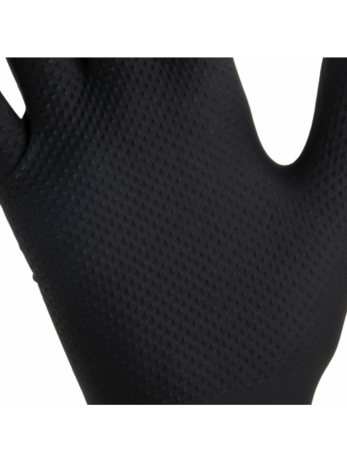 Перчатки нитриловые сверхпрочные с текстурой SFM MEGA TEX BLACK, Германия, 25 пар (50 штук), размер 9-10, XL (очень большой)