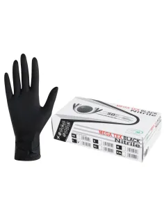 Перчатки нитриловые сверхпрочные с текстурой SFM MEGA TEX BLACK, Германия, 25 пар (50 штук), размер 8-9 (большой)