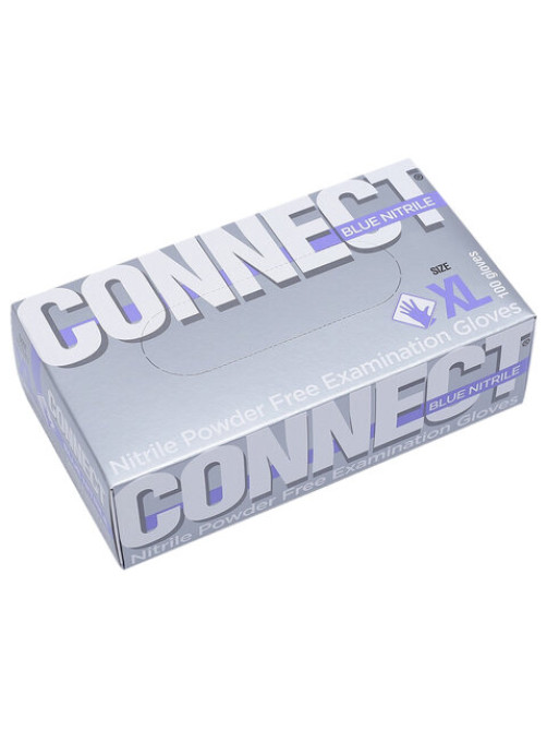 Перчатки смотровые нитриловые 50 пар (100 штук), CONNECT, голубые, размер 9-10, XL (очень большой)