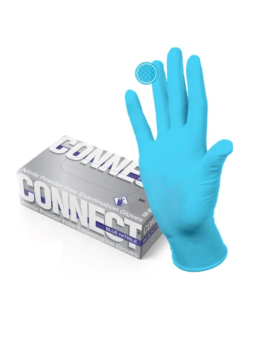 Перчатки смотровые нитриловые 50 пар (100 штук), CONNECT, голубые, размер 9-10, XL (очень большой)