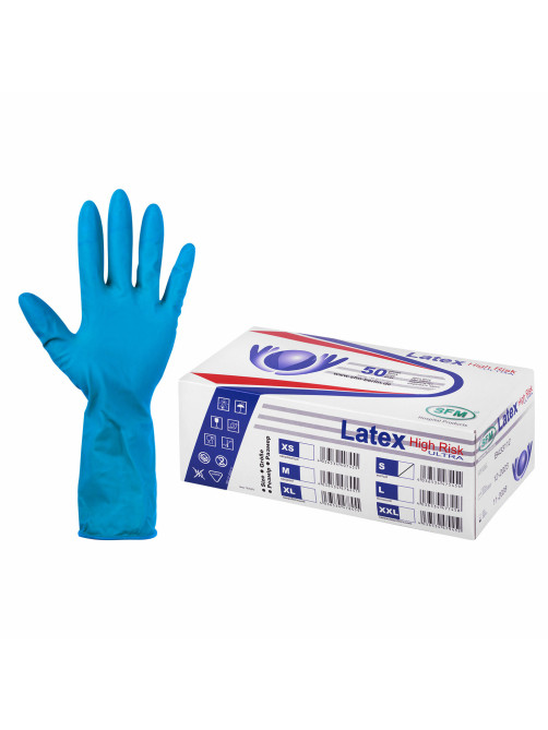 Перчатки латексные смотровые сверхпрочные SFM HIGH RISK ULTRA, Германия, 25 пар (50 штук), размер 6-7, S (малый)