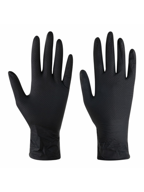 Перчатки нитриловые сверхпрочные с текстурой SFM MEGA TEX BLACK, Германия, 25 пар (50 штук), размер 8-9 (большой)