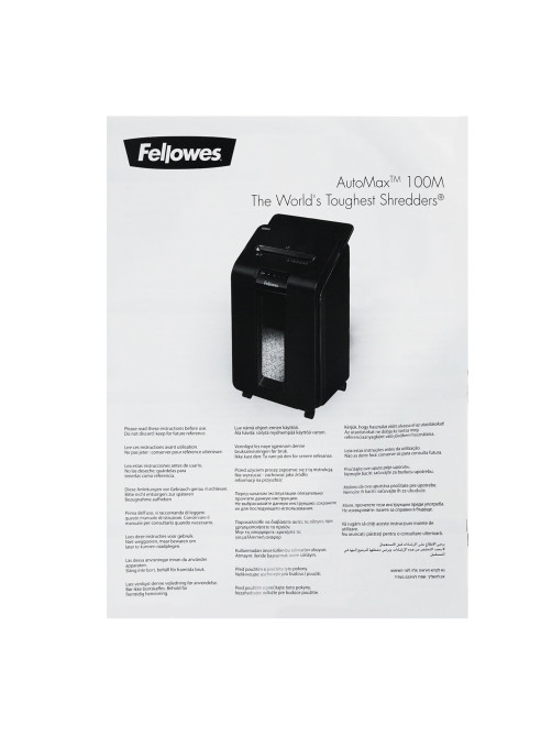 Уничтожитель (шредер) FELLOWES AUTOMAX 100M, 4 уровень секретности, фрагменты 4х10 мм, 100 листов, корзина 23 литра, FS-462, FS-46292