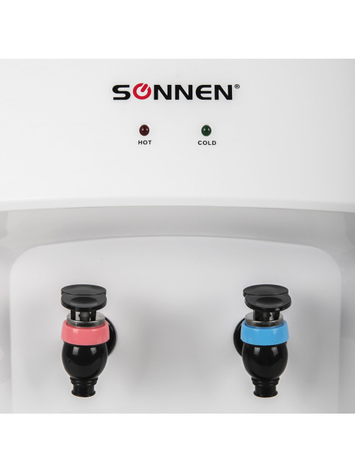Кулер для воды SONNEN TSE-02WT, настольный, НАГРЕВ/ОХЛАЖДЕНИЕ ЭЛЕКТРОННОЕ, 2 крана, белый, 455413