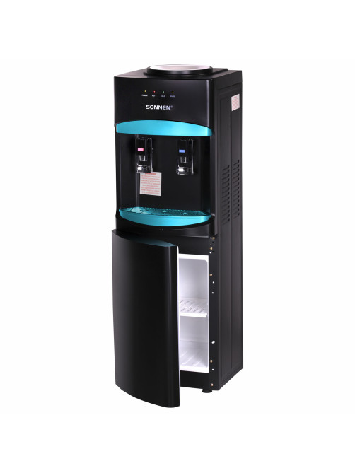 Кулер для воды SONNEN FSC-02W TURBO напольный, ТУРБОНАГРЕВ/ОХЛАЖДЕНИЕ КОМПРЕССОРНОЕ, шкаф, 2 крана, черный, 456171