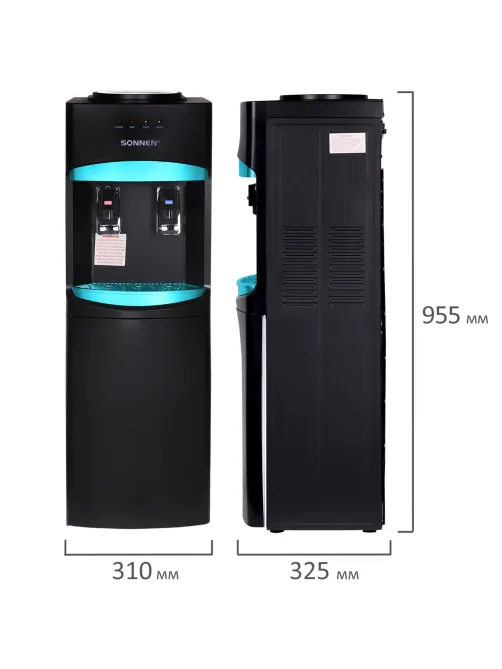 Кулер для воды SONNEN FSC-02W TURBO напольный, ТУРБОНАГРЕВ/ОХЛАЖДЕНИЕ КОМПРЕССОРНОЕ, шкаф, 2 крана, черный, 456171