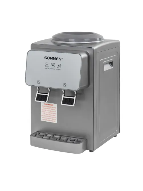 Кулер для воды SONNEN TSE-02GP, настольный, НАГРЕВ/ОХЛАЖДЕНИЕ ЭЛЕКТРОННОЕ, 2 крана, серебристый, 455745