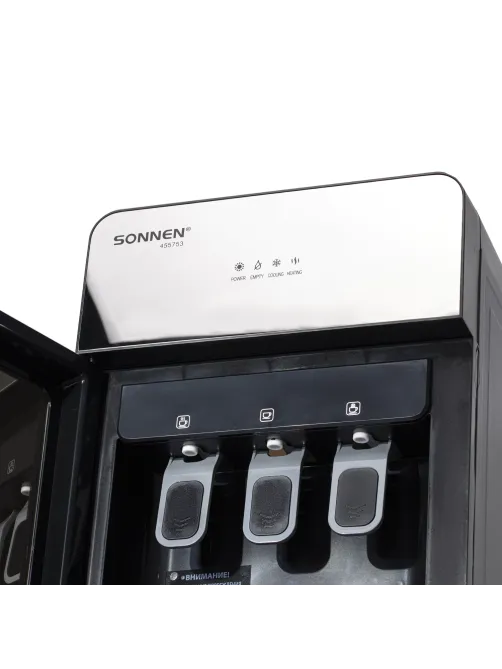 Кулер для воды SONNEN FSE-03G, напольный, нагрев/охлаждение электронное, НИЖНЯЯ ЗАГРУЗКА, 3 крана, зеркальный, 455753
