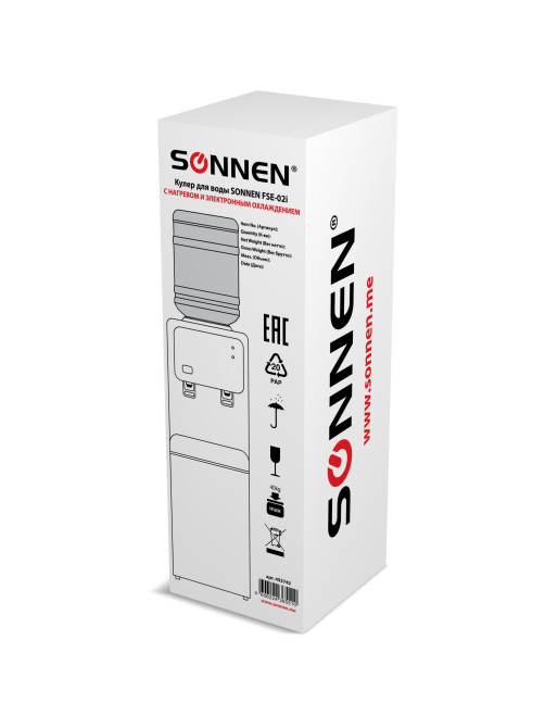 Кулер для воды SONNEN FSE-02i, напольный, НАГРЕВ/ОХЛАЖДЕНИЕ ЭЛЕКТРОННОЕ, шкаф, 2 крана, белый, 455742