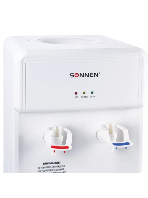 Кулер для воды SONNEN FS-01, напольный, НАГРЕВ/ОХЛАЖДЕНИЕ ЭЛЕКТРОННОЕ, 2 крана, белый, 452419