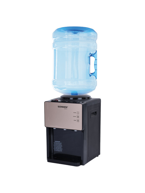 Кулер для воды SONNEN TSE-03BBP, настольный, НАГРЕВ/ОХЛАЖДЕНИЕ ЭЛЕКТРОННОЕ, 3 крана, черный/бежевый, 455751