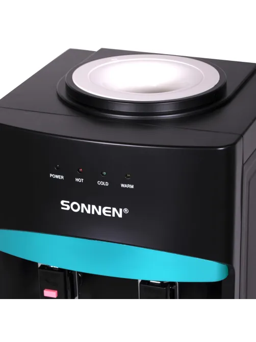 Кулер для воды SONNEN FSC-02W TURBO напольный, ТУРБОНАГРЕВ/ОХЛАЖДЕНИЕ КОМПРЕССОРНОЕ, шкаф, 2 крана, черный, 456171