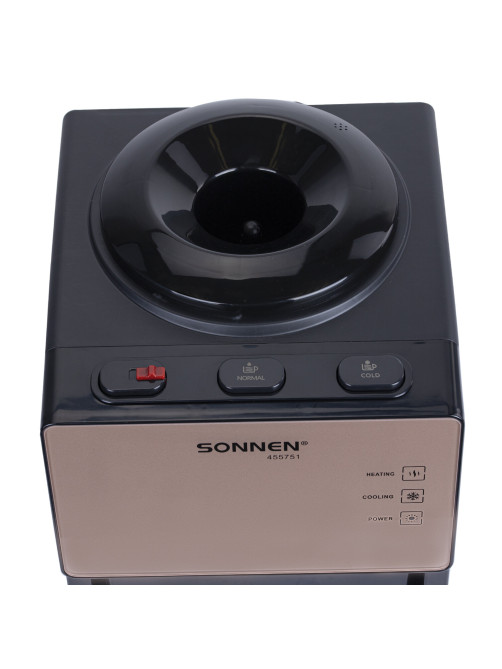 Кулер для воды SONNEN TSE-03BBP, настольный, НАГРЕВ/ОХЛАЖДЕНИЕ ЭЛЕКТРОННОЕ, 3 крана, черный/бежевый, 455751