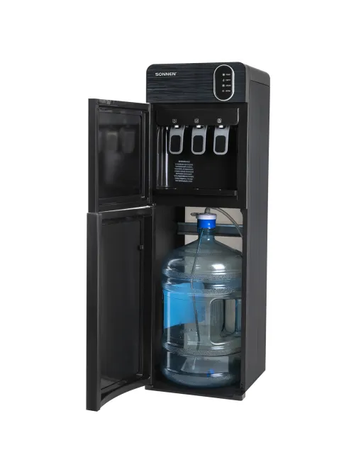 Кулер для воды SONNEN FSE-03Bi напольный, нагрев/охлаждение, НИЖНЯЯ ЗАГРУЗКА, 3 крана, графит, 455744