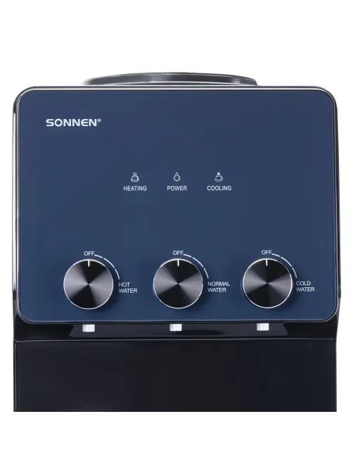 Кулер для воды SONNEN FSE-03RTi, напольный, НАГРЕВ/ОХЛАЖДЕНИЕ ЭЛЕКТРОННОЕ, шкафчик, 3 крана, титановый синий, 455746