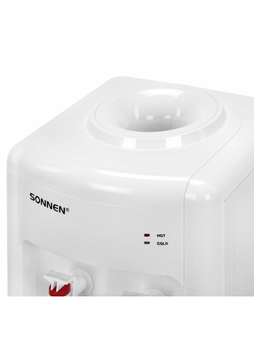 Кулер для воды SONNEN FSE-02W, напольный, НАГРЕВ/ОХЛАЖДЕНИЕ ЭЛЕКТРОННОЕ, 2 крана, белый, 456172