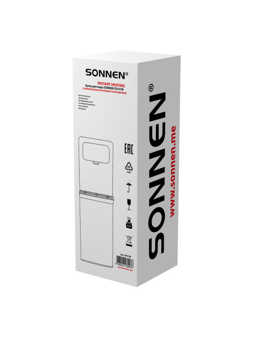 Кулер для воды с мгновенным нагревом SONNEN FSI-01M, 16 л/ч, охлаждение, НИЖНЯЯ ЗАГРУЗКА, сенсорное управление, выбор температуры, 455748