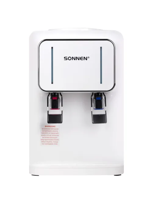 Кулер для воды SONNEN TSE-02W, настольный, НАГРЕВ/ОХЛАЖДЕНИЕ ЭЛЕКТРОННОЕ, 2 крана, белый, 456173