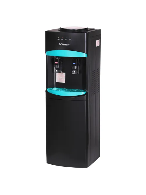 Кулер для воды SONNEN FSC-02W TURBO напольный, ТУРБОНАГРЕВ/ОХЛАЖДЕНИЕ КОМПРЕССОРНОЕ, шкаф, 2 крана, черный, 456171