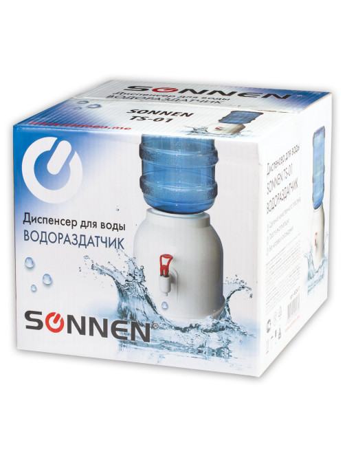 Кулер водораздатчик БЕЗ НАГРЕВА И ОХЛАЖДЕНИЯ, SONNEN TS-01, настольный, 1 кран, белый, 452417
