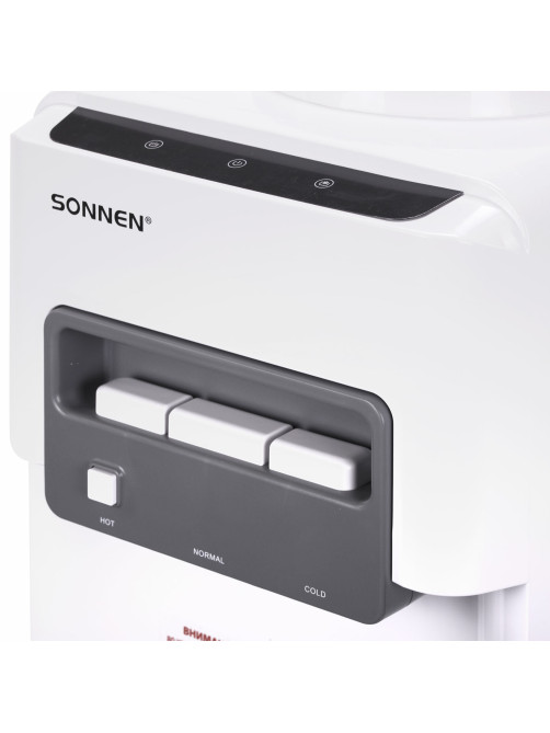 Кулер для воды SONNEN FSC-03AC, напольный, НАГРЕВ/ОХЛАЖДЕНИЕ КОМПРЕССОР, шкаф, 3 крана, белый, 455419