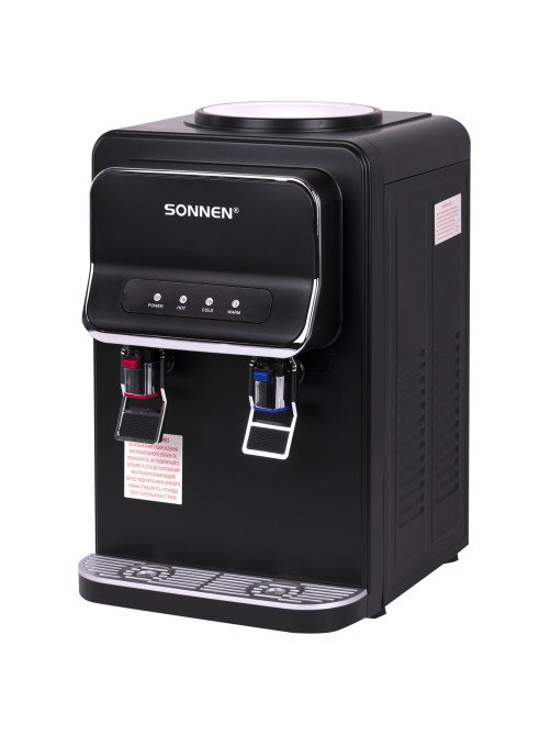 Кулер для воды SONNEN TSE-02WB, настольный, НАГРЕВ/ОХЛАЖДЕНИЕ ЭЛЕКТРОННОЕ, 2 крана, черный, 456174