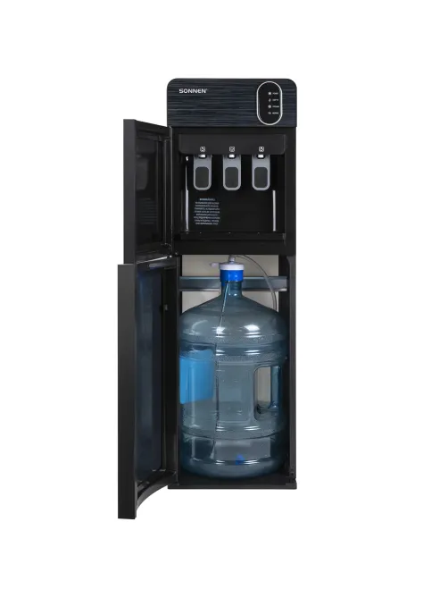 Кулер для воды SONNEN FSE-03Bi напольный, нагрев/охлаждение, НИЖНЯЯ ЗАГРУЗКА, 3 крана, графит, 455744