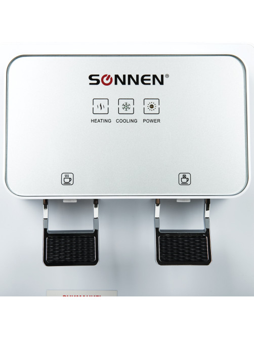 Кулер для воды SONNEN TSE-02WP, настольный, НАГРЕВ/ОХЛАЖДЕНИЕ ЭЛЕКТРОННОЕ, 2 крана, белый, 455622