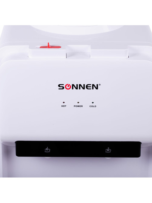 Кулер для воды SONNEN FE-02, напольный, НАГРЕВ/ОХЛАЖДЕНИЕ ЭЛЕКТРОННОЕ, 2 крана, белый, 454996