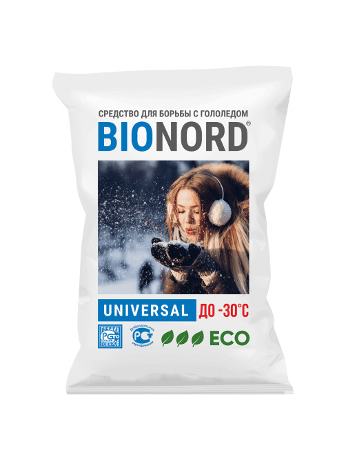 Реагент антигололедный 23 кг, BIONORD Universal, до -30 °С, хлорид кальция, мешок, МИНПРОМТОРГ