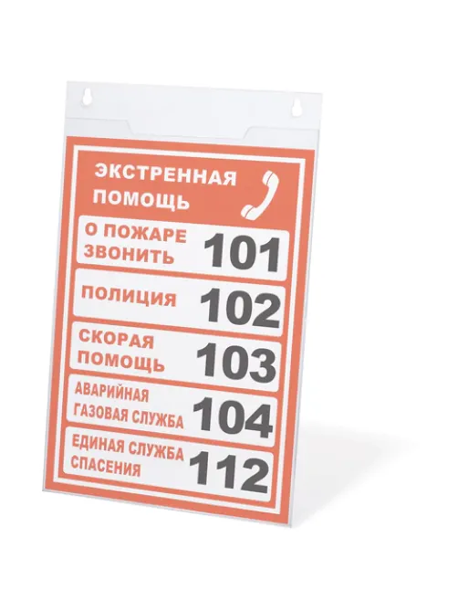 Подставка настенная для рекламных материалов ВЕРТИКАЛЬНАЯ (210х297 мм), А4, оргстекло, BRAUBERG, 290428