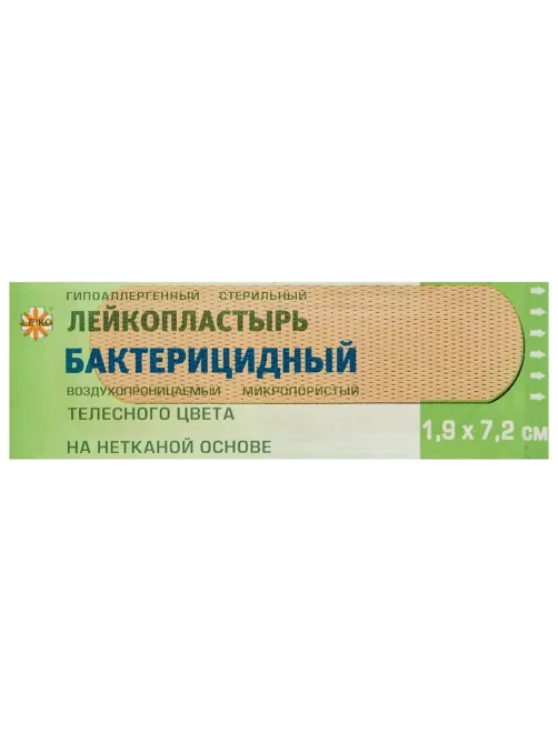 Лейкопластырь бактерицидный 1,9х7,2 см телесного цвета на нетканой основе, LEIKO, 213875