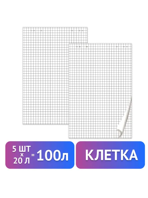 Блокноты для флипчарта ПЛОТНЫЕ 80 г/м2, BRAUBERG, 67,5х98 см, КОМПЛЕКТ 5 шт., 20 л., клетка, 124097